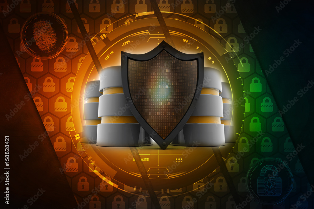 Poster 3d rendering database and computer data security concept