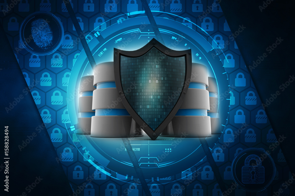 Poster 3d rendering database and computer data security concept