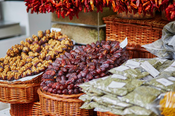 Dry dates on farmer market on Madeira island, Portugal