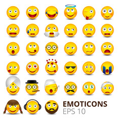 Obraz premium Emoticons. Big set on white background. Emoji vector illustration