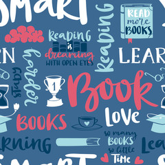 Imagination concept love reading motivationseamless pattern background book vector illustration template design.