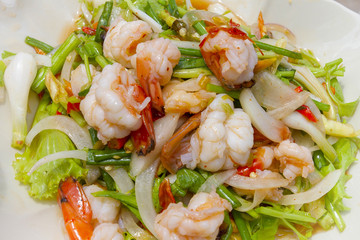Close up salads shrimp hot spicy.