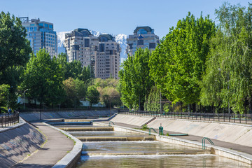 Vesnovka river in Almaty city in spring, Kazakhstan
