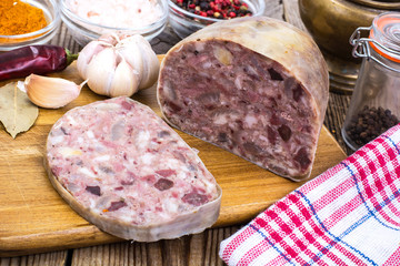 Piece of fresh cutlet with cut slice