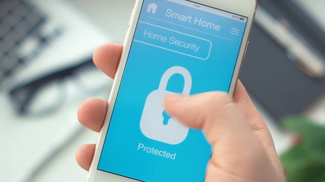 Turn off house security on smart home app on the smartphone Application and icons design is property released and doesn't and doesn't infrige intellectual property
