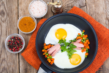 Delicious, quick and healthy breakfast on wooden table