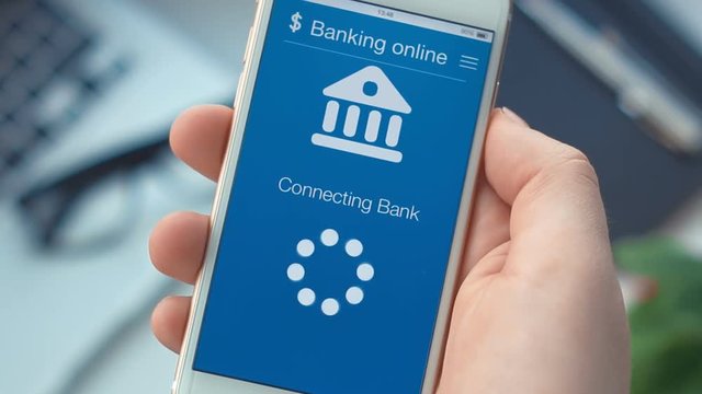Connecting to the bank account on banking app on the smartphone