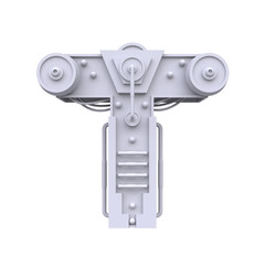 Iron mechanical letter isolated on white background. Futuristic industrial metal alphabet in sci fi or steampunk style. Realistic 3d render.