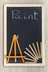 Space chalkboard background texture with wooden frame with the word 