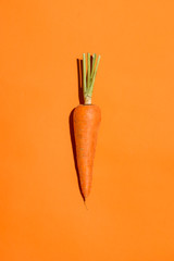 Top view of an carrot on orange background.