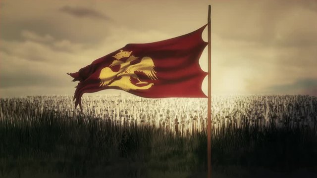 Byzantine Eagle of the Eastern Roman Byzantine Empire Waving Flag and Army