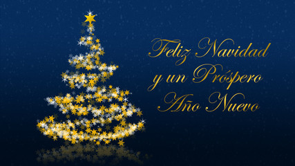 Christmas tree with glittering stars on blue background, spanish seasons greetings © kramarek