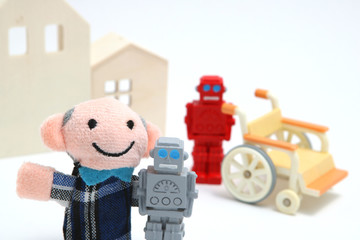 介護イメージ　車椅子　ロボット　シニア　おじいさん