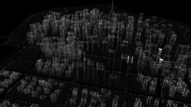 Fututristic 3d black white city background with light in motion