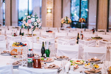 Beautiful table set for some festive event, party or wedding reception