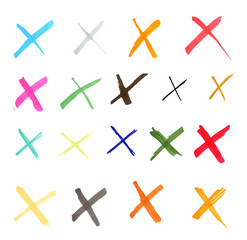 Fototapeta premium Set of hand drawn with marker colorful crosses isolated on white background. Vector illustration.
