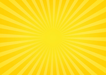 Sun rays, sunburst on yellow and orange color background. Vector illustration summer background design.