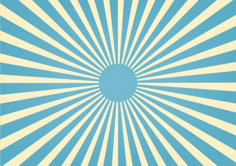 Sun rays, sunburst on blue color background. Vector illustration summer background design.