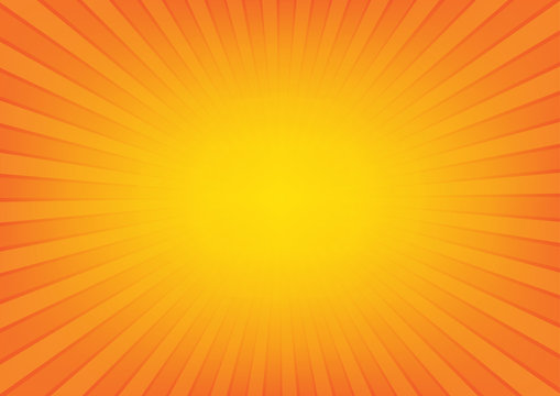 Sun rays with sunburst on yellow and orange color background. Vector illustration summer background design.