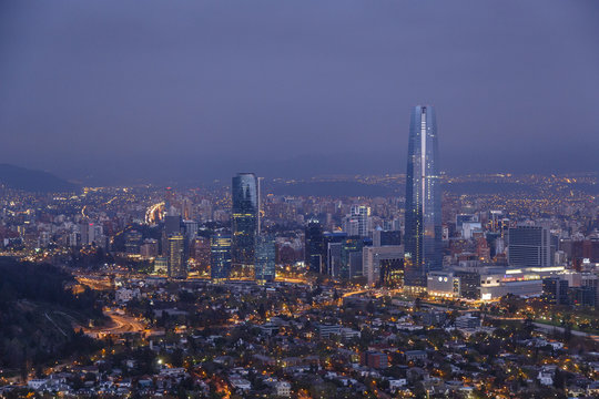 View over the Gran Torre Santiago from Cerro San Cristobal, Santiago, Chile.