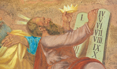 Fresco of Moses and the Ten Commandments - obrazy, fototapety, plakaty