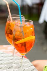 Traditional Spritz aperitif  in a bar in Italy