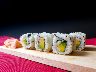 Japanese food Sushi Roll Maki of Salmon and avocado