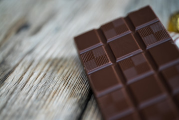 Variety of sweet homemade chocolate pralines and chocolate bars