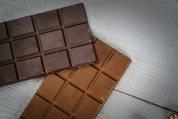Variety of sweet homemade chocolate pralines and chocolate bars