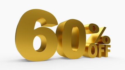 3D rendering golden discount 60 percent off on white background