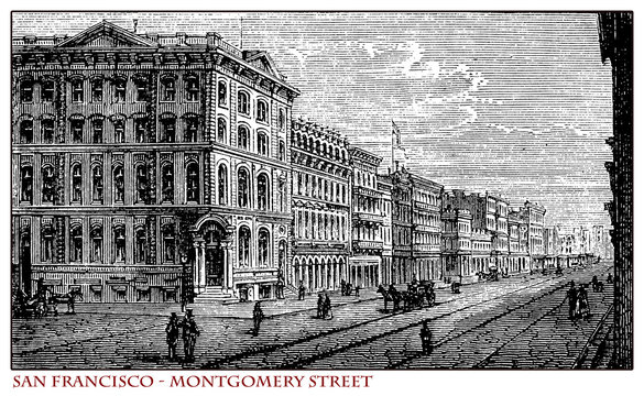 California, San Francisco Montgomery Street, Engraving From Year 1873 Before The 1906 Earthquake Which Destroyed Over 80% Of The City