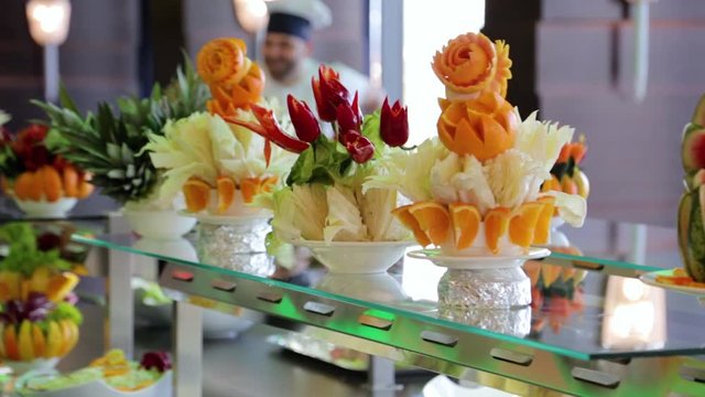 Video of the A buffet table with fruit and pastries