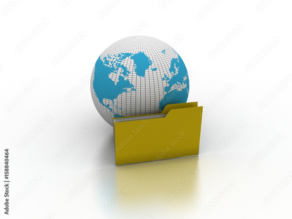 Poster 3d rendering file folders around earth