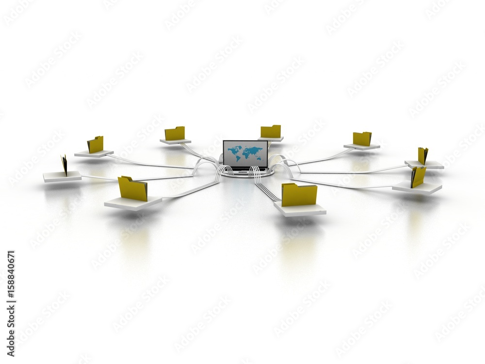 Poster 3d rendering folder connected to computer network