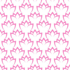 Seamless pattern with pink geometric flowers on a white background