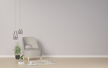 furniture in the room interior,home interior with armchair minimalist style on the wood floor and clean wall 3d illustration