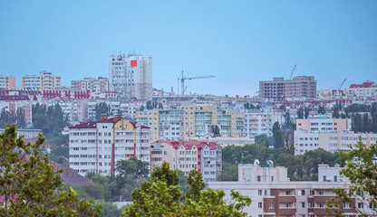 View on tele buiucani district in chisinau city at sunset, Moldova