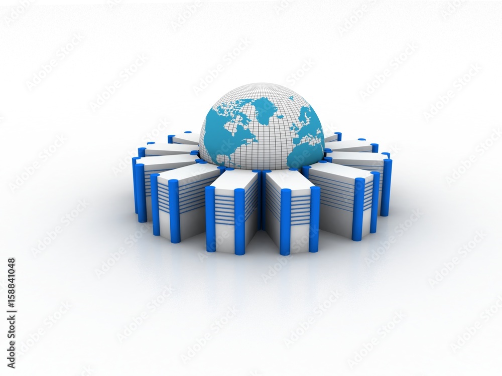 Poster 3d rendering database storage data base with globe