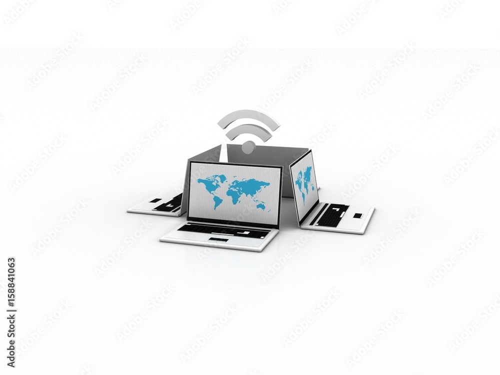 Poster 3d rendering laptop with wifi