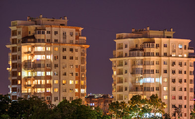 Fototapeta na wymiar Night view on tall buildings in chisinau city center, Moldova
