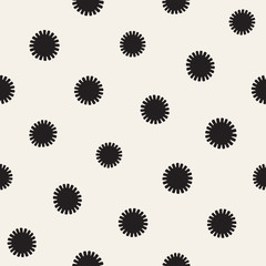 Vector seamless sunburst shapes freehand pattern. Abstract background with round brush strokes. Hand drawn texture