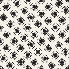 Vector seamless sunburst shapes freehand pattern. Abstract background with round brush strokes. Hand drawn texture