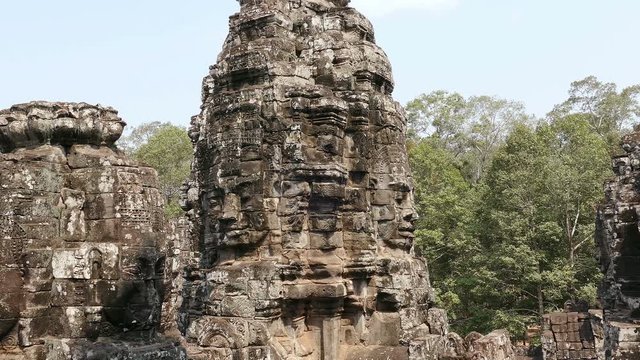Panorama of ancient Bayon temple in Angkor Wat at Siem Reap, Cambodia.