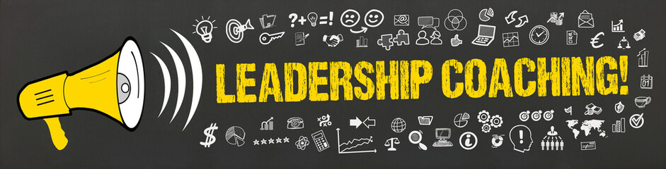 Leadership Coaching! / Megafon mit Symbole