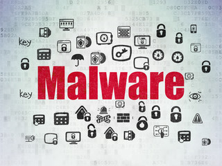 Protection concept: Malware on Digital Data Paper background