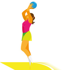 Fototapeta premium a young girl is a netball player that throwing the ball in the ring