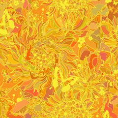 Abstract background consisting of flowers and butterflies