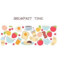 Background with breakfast food and beverages.