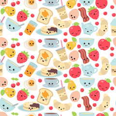 Pattern with breakfast food and beverages.