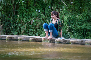 woman enjoying in the river